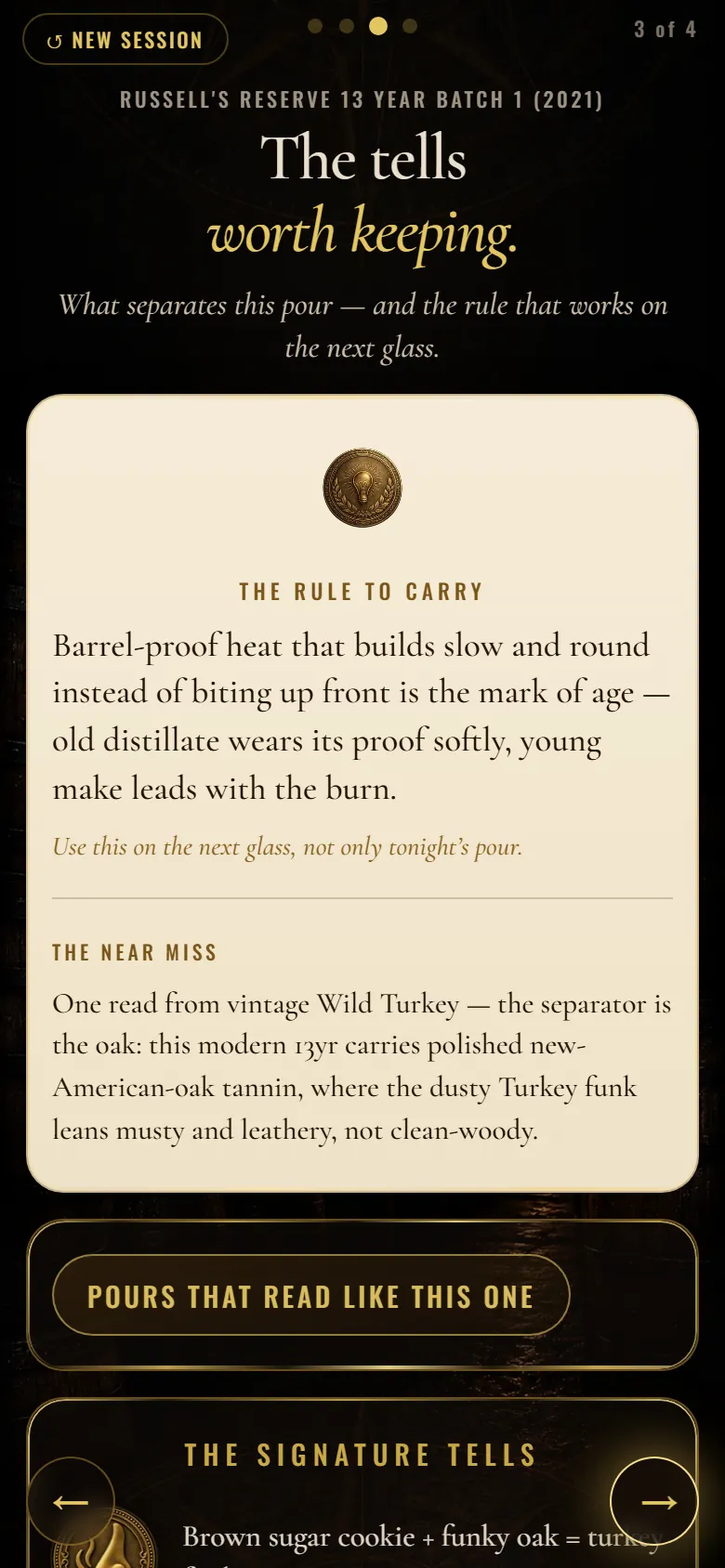 The tells worth keeping: the rule for the next glass, the near-miss bottle, the signature tells